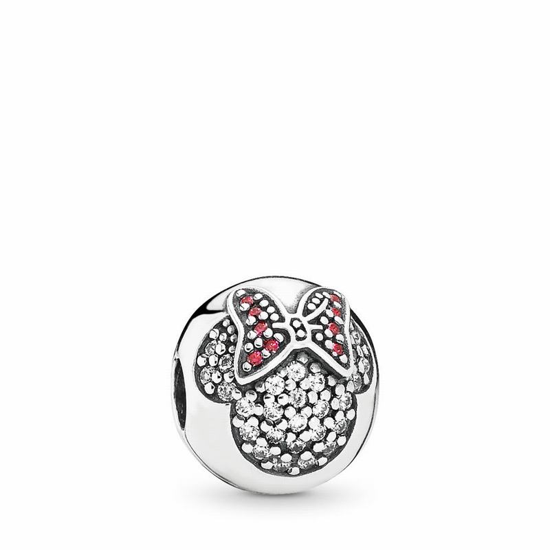 Talismane Pandora Disney Minnie Pavé Clip Argint/Rosii (3mFlLwcd)